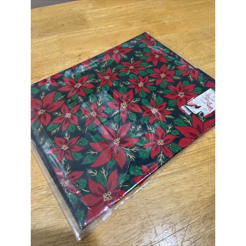 Deborah Mallow Poinsettia Christmas Table Runner Holiday Red Green tassel 12x92